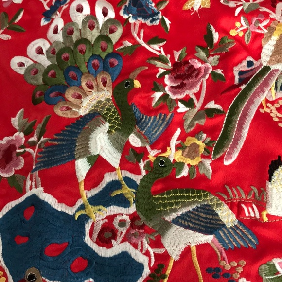 Heavily-EMBROIDERED Bird Theme CHINOISERIE Dress S - Picture 16 of 16